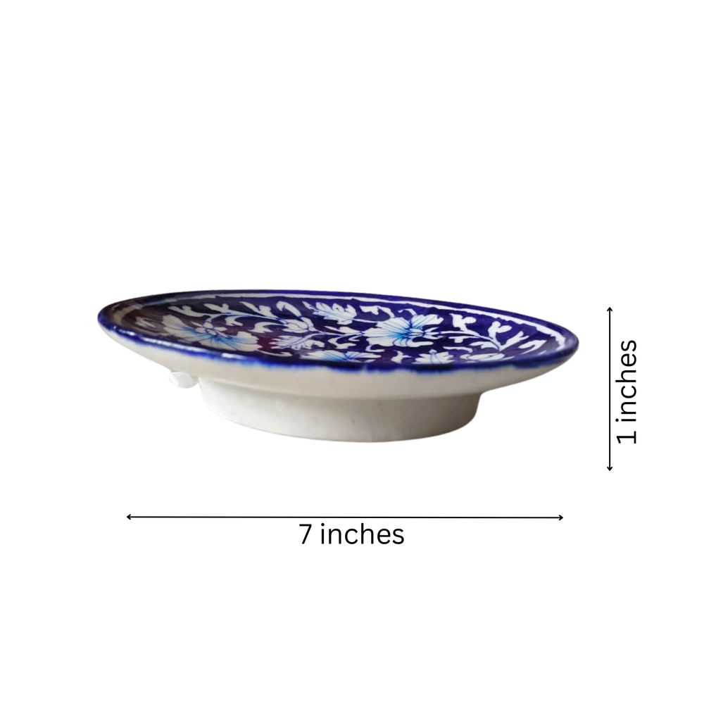 Classic Deep Blue Pottery Floral Wall Plate | Quartz Ceramic Decor Pottery