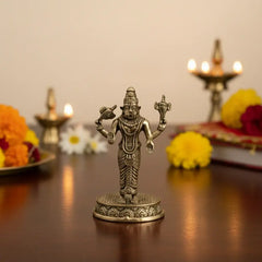 Exquisite Four-Armed Brass Idol of Ugra Narasimha (Man-Lion Avatar of Lord Vishnu) Brass Ware