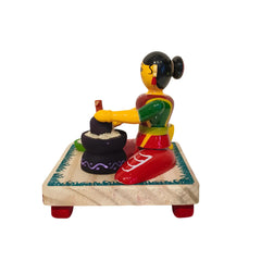 Etikoppaka Wooden Toy - The Traditional Woman Grinding Grains Etikoppaka Lacquerware