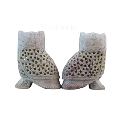 Handcrafted Pair of Owls – Intricate Jali Art Decorative Figurines