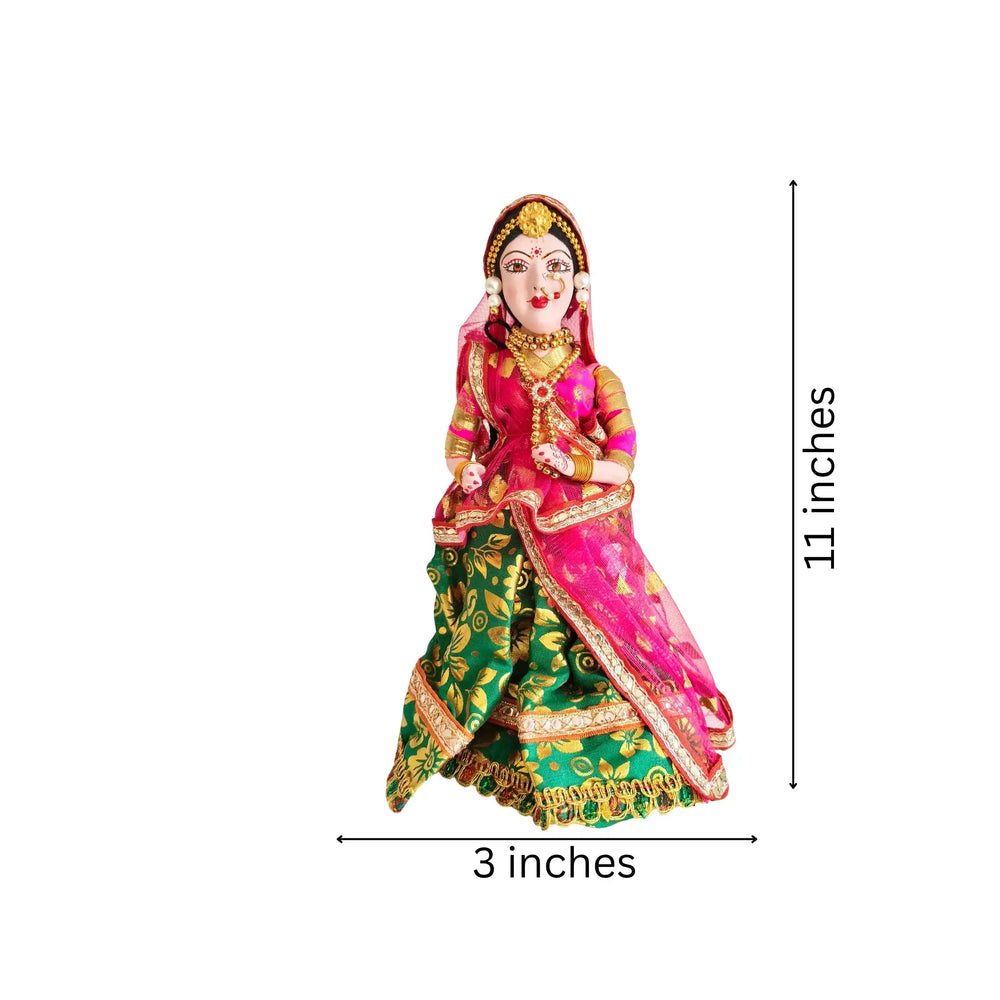 Traditional Indian Bride Doll Figurine Wooden Decorative