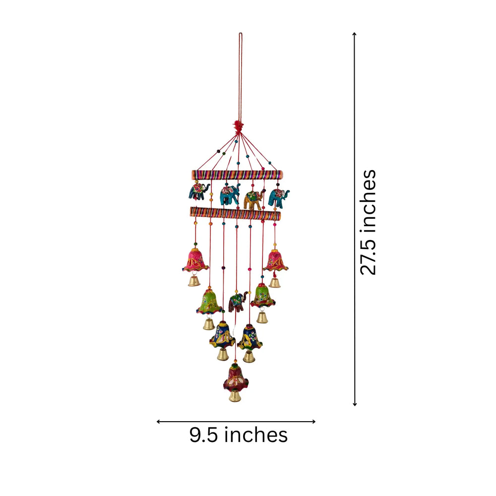 Auspicious Rajasthani Style Jhumar with Elephants and Terracotta Bells wall decor