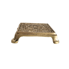Square Brass Puja Pedestal with Filigree Design