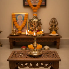 Brass Shankha (Conch) Diya - Traditional Puja Oil Lamp Brass Ware