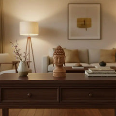 Buddha Wooden Head Statue | Hand-Carved Spiritual Decor maruthi handicrafts