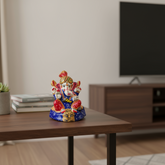 Intricately Painted Royal Blue and Red Lord Ganesha Idol with Turban