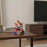 Intricately Painted Royal Blue and Red Lord Ganesha Idol with Turban Metal Decorative
