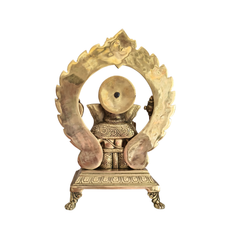 Brass Lord Ganesha Idol on Pedestal with Ornate Prabhavali Arch
