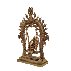 Unique Brass Lord Ganesha on Swing (Jhula): Idol of Joy, Playfulness, and Auspiciousness