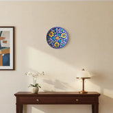 Vibrant Blue Pottery Floral Wall Plate | Yellow & Blue Quartz Ceramic Wall Art Pottery