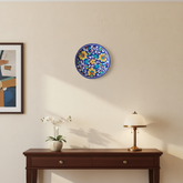 Vibrant Blue Pottery Floral Wall Plate | Yellow & Blue Quartz Ceramic Wall Art Pottery