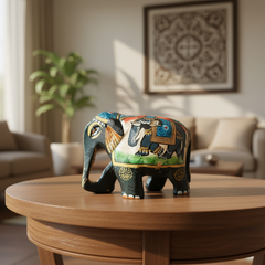 Black Painted Wooden Mughal Elephants – Elegant Decorative Figurines