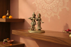 Brass Radha Krishna Idol with Flute – Embodiment of Eternal Love and Divine Bliss Brass Ware