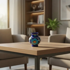 Charming Blue Pottery Mini Vase | Hand-Painted Large Blue Floral Pottery