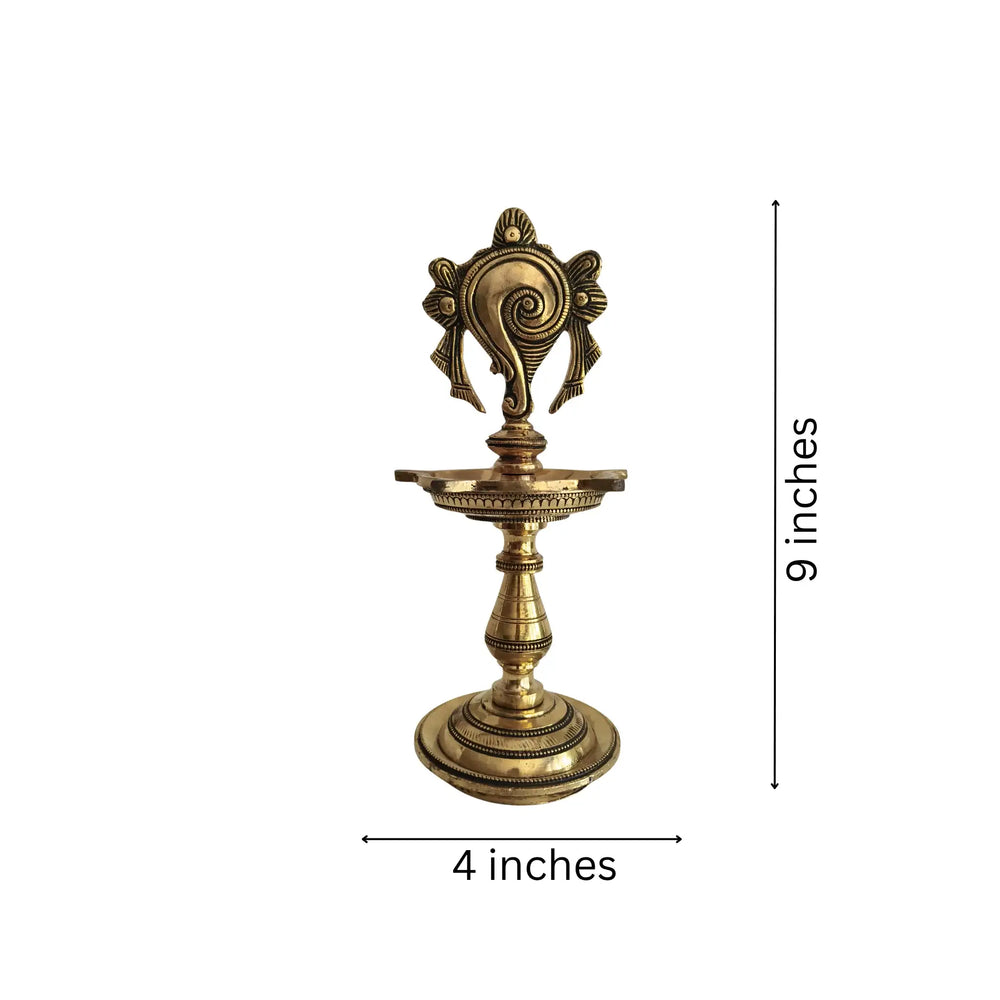 Brass Shankha (Conch) Diya - Traditional Puja Oil Lamp Brass Ware