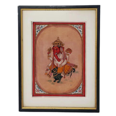 Exquisite Miniature Painting of Lord Ganesha on His Vahana Paintings