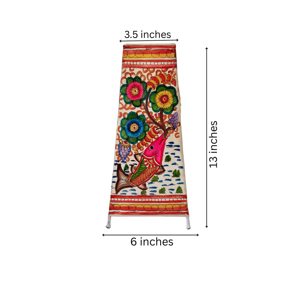 Hand-Painted Leather Lamp with Vibrant Fish and Tree of Life Motif Leather Paintings