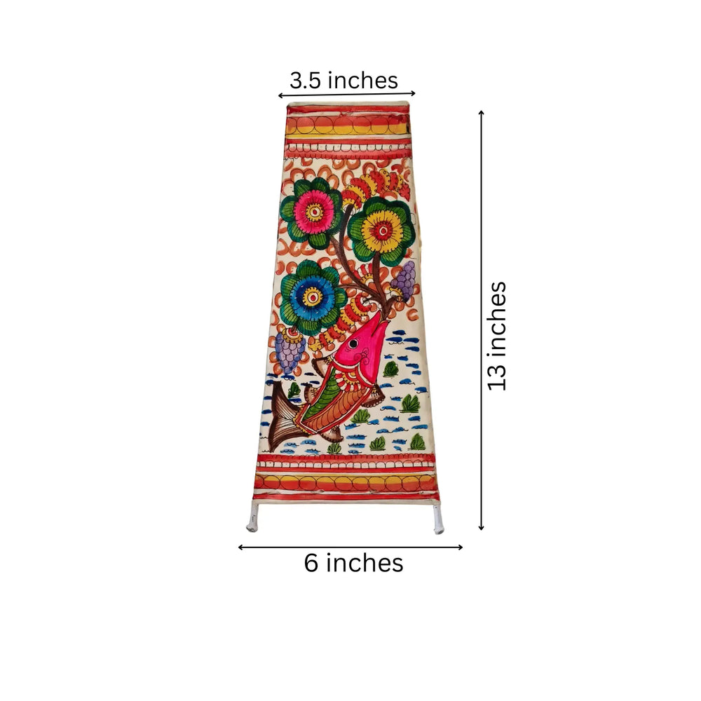 Hand-Painted Leather Lamp with Vibrant Fish and Tree of Life Motif Leather Paintings