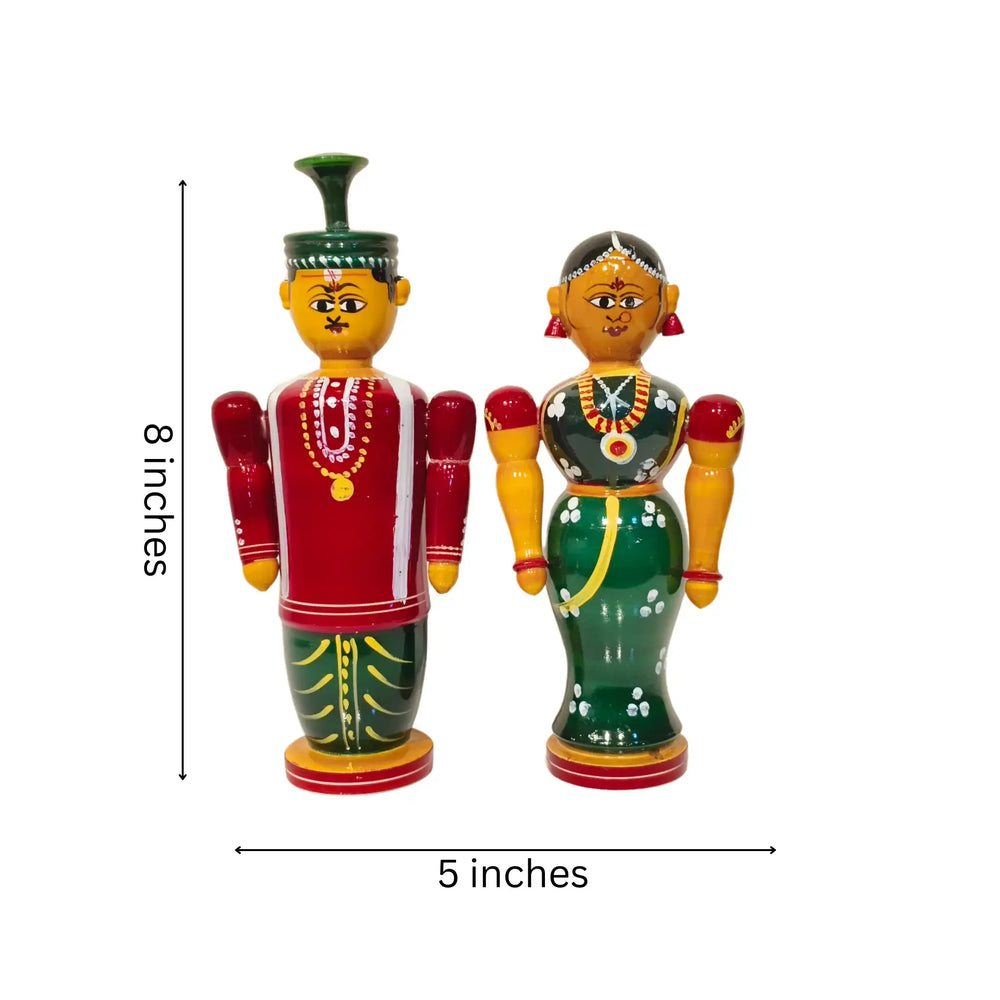 Etikoppaka Wooden Couple – South Indian Marriage Ceremony Folk Art Etikoppaka Lacquerware