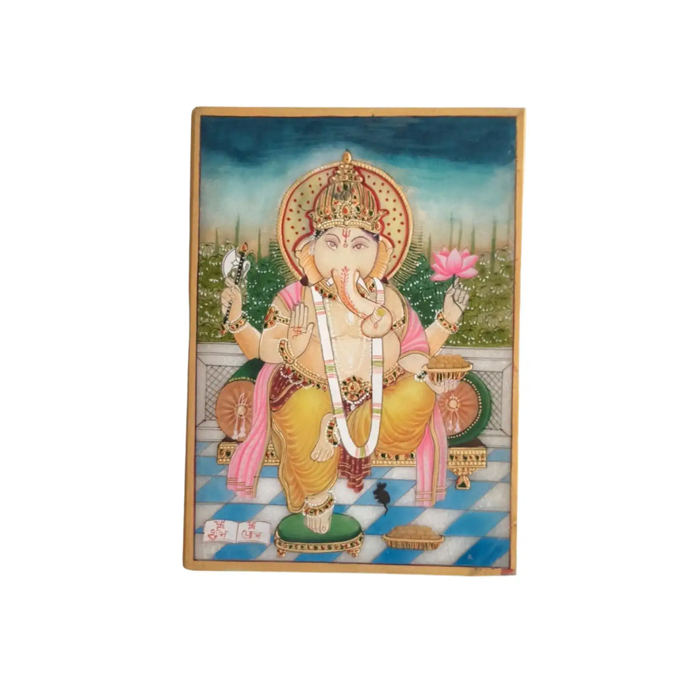 Lord Ganesha Marble Rajasthani Painting Paintings
