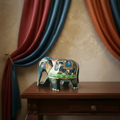 Black Painted Wooden Mughal Elephants – Elegant Decorative Figurines maruthi handicrafts