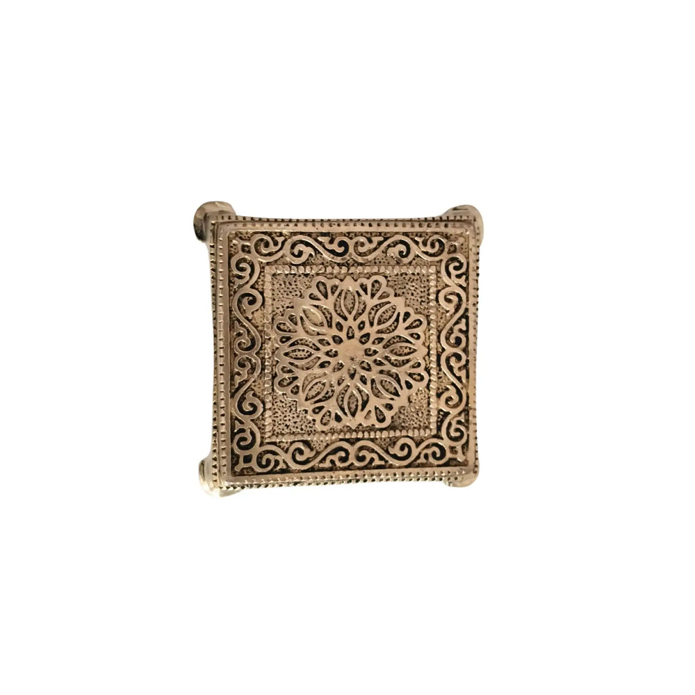 Square Brass Puja Pedestal with Filigree Design Brass Ware