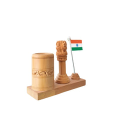 Ashoka Pillar Pen Stand – Wooden Office Table Accessory maruthi handicrafts