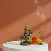 Brass Equestrian Warrior Idol - Lord Khandoba or Kalki Avatar with Sword Brass Ware