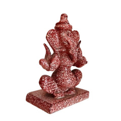 Red marble Ganesh idol carved on both sides for home décor.