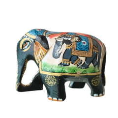 Black Painted Wooden Mughal Elephants – Elegant Decorative Figurines