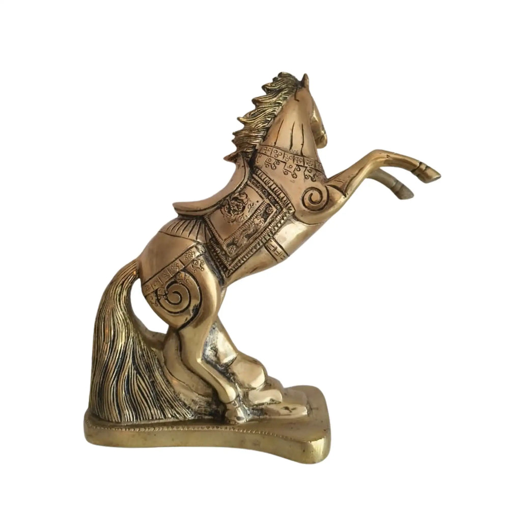 Galloping Brass Horse Statue | Ornate Handcrafted Rearing Horse Sculpture Brass Ware