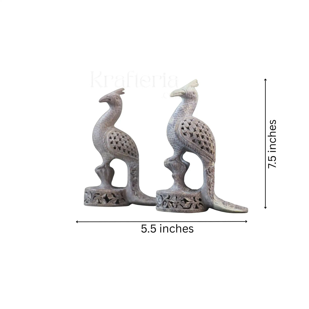Peacock Pair with Fine Jali Carving – Ethnic Indian Handicraft Figurines Bachcha Lal