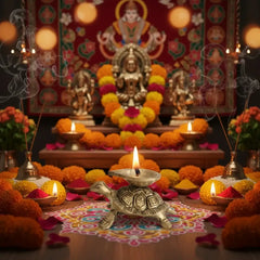 Golden Brass Tortoise Diya (Oil Lamp) - Kurma Vastu Accent Brass Ware