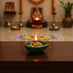 Hand-Painted Blue Pottery Diya | Traditional Oil Lamp