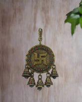 Brass Swastik Wall Plaque with Beautiful Stone Inlay Brass Ware