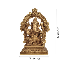 Brass Lord Ganesha Idol with Prabhavali Arch and Elaborate Pedestal