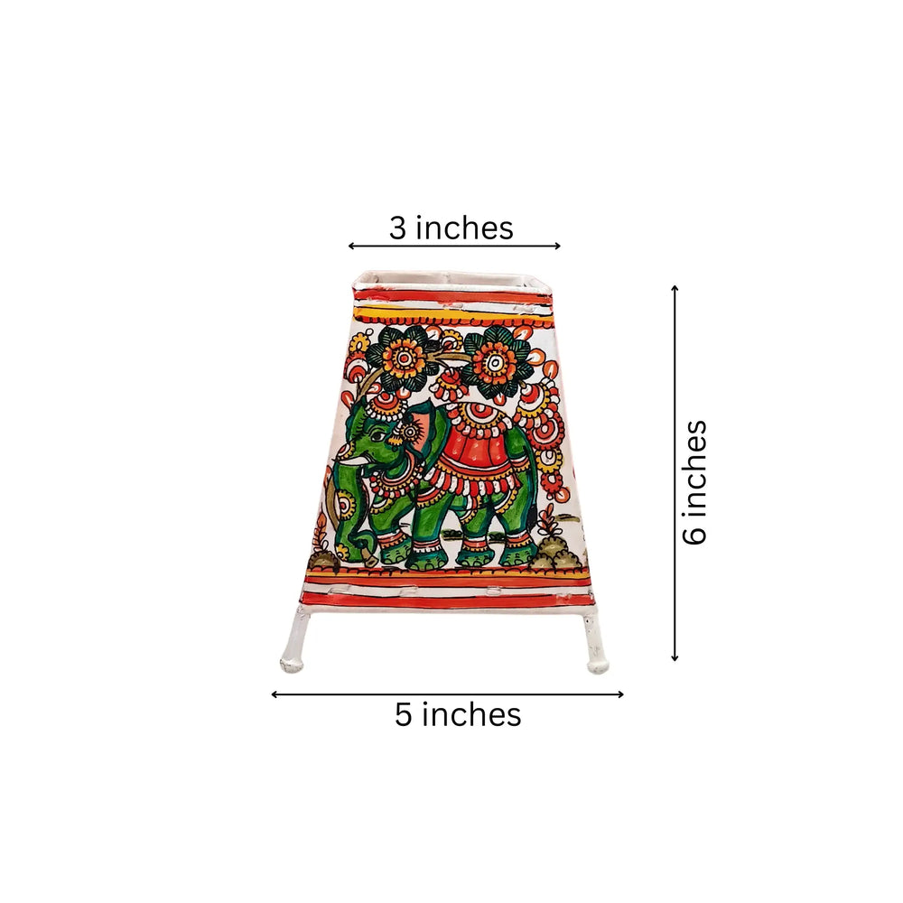 Sacred Elephant with Floral Motifs – Leather Shadow Art | Bed Lamp Leather Paintings