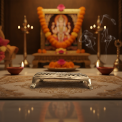 Square Brass Puja Pedestal with Filigree Design