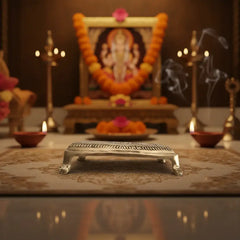 Square Brass Puja Pedestal with Filigree Design Brass Ware