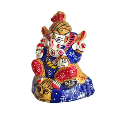 Intricately Painted Royal Blue and Red Lord Ganesha Idol with Turban Metal Decorative
