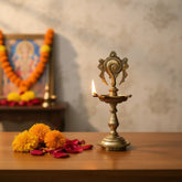 Brass Shankha (Conch) Diya - Traditional Puja Oil Lamp Brass Ware