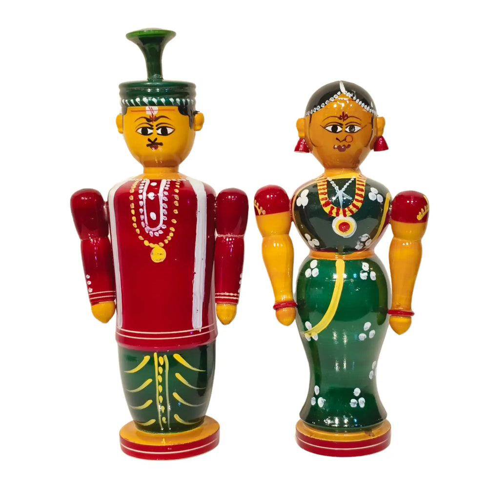 Etikoppaka Wooden Couple – South Indian Marriage Ceremony Folk Art Etikoppaka Lacquerware