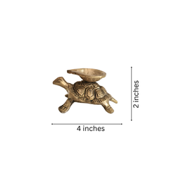 Golden Brass Tortoise Diya (Oil Lamp) - Kurma Vastu Accent