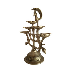 Ornate Brass Multi-Wick Diya Lamp with Peacock Motif - Traditional Pooja Item Brass Ware