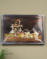 Gita Upadesh Inlay Art – Krishna and Arjuna Scene in Rosewood Frame