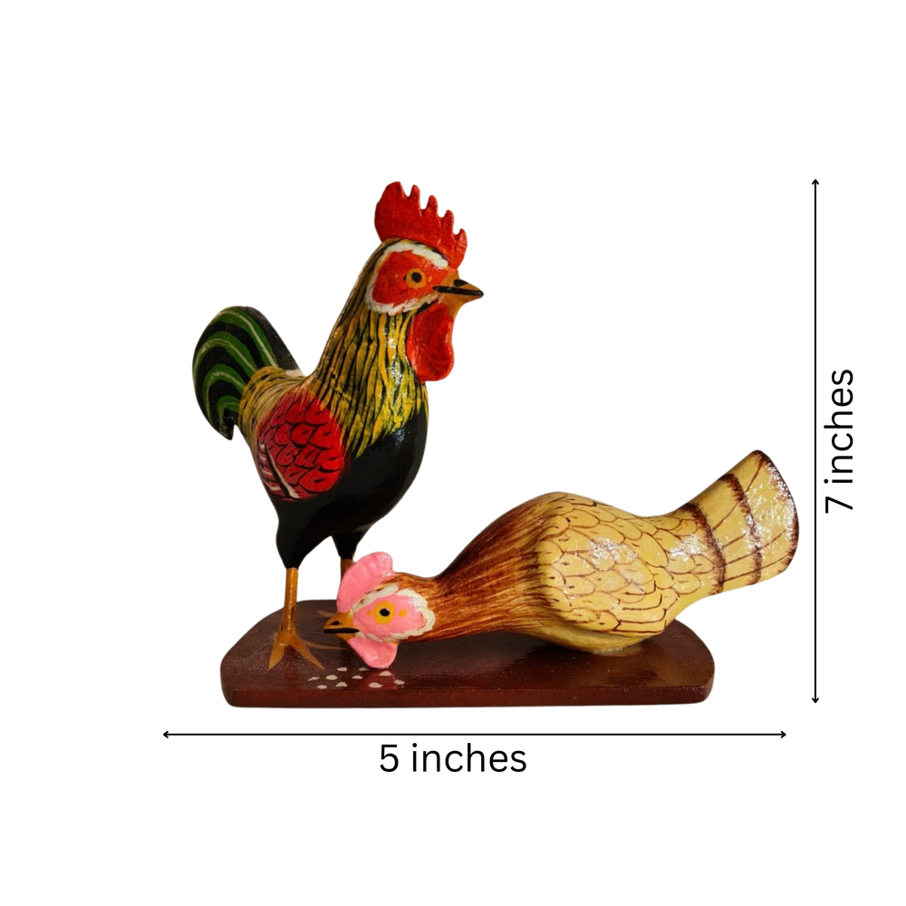 Decorative Nirmal lacquered rooster and hen wooden showpieces