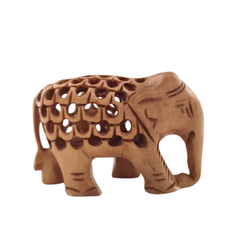 Wooden Elephant with Jali Work | Handmade Indian Craft Sculpture