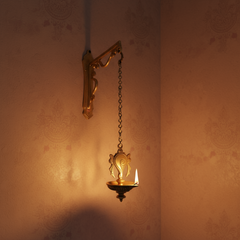 Auspicious Handcrafted Hanging Brass Deepam (Diya) with Decorative Shankha Motif