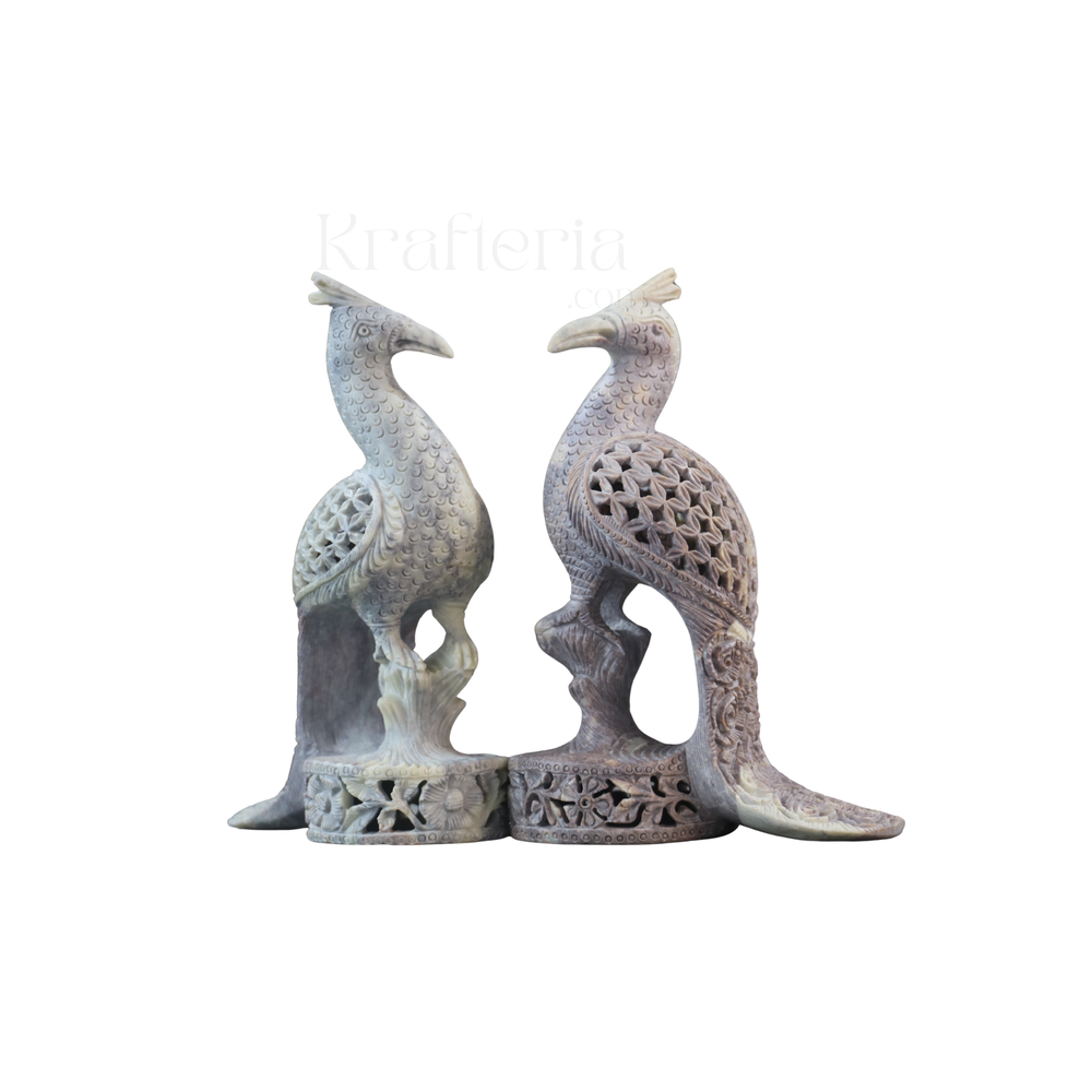 Peacock Pair with Fine Jali Carving – Ethnic Indian Handicraft Figurines Bachcha Lal