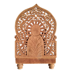 Intricate Wooden Ganesha Idol with Floral Prabhavali and Lotus Base